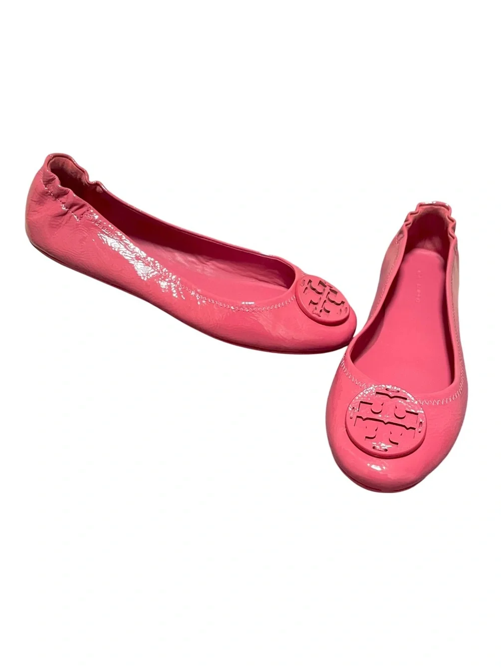 Tory Burch Minnie Travel Ballet Flats Washed Berry Pink Patent Leather 8M